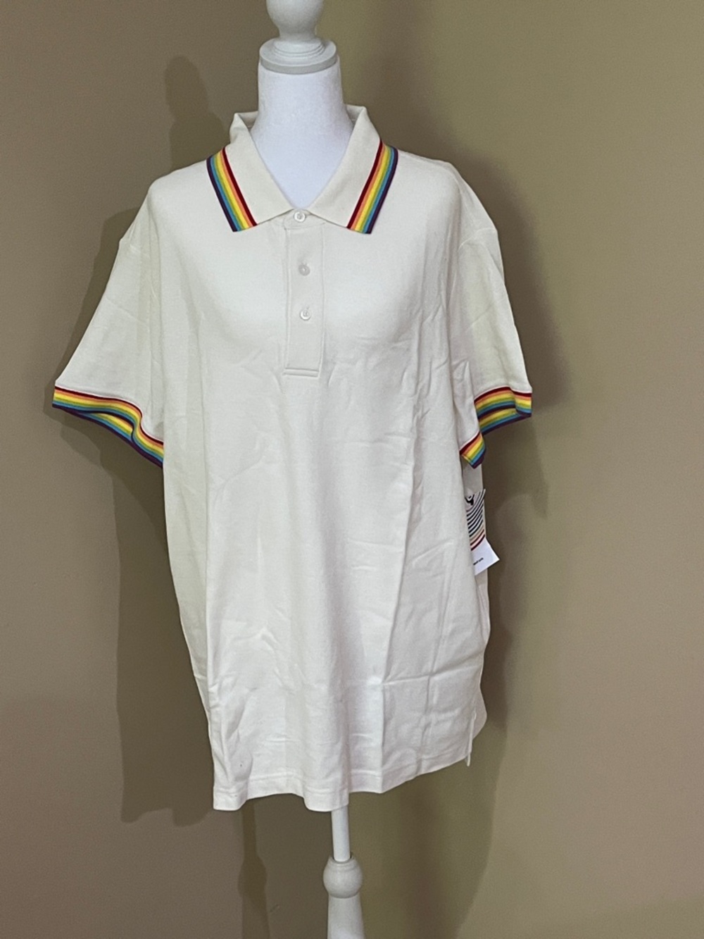 Pride White Polo Shirt with Rainbow Trim